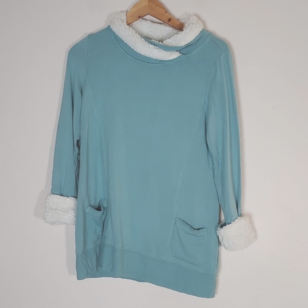 Soft Surroundings Shirt Sherpa Pullover Long Sleeve Forrester Blue Size Small
